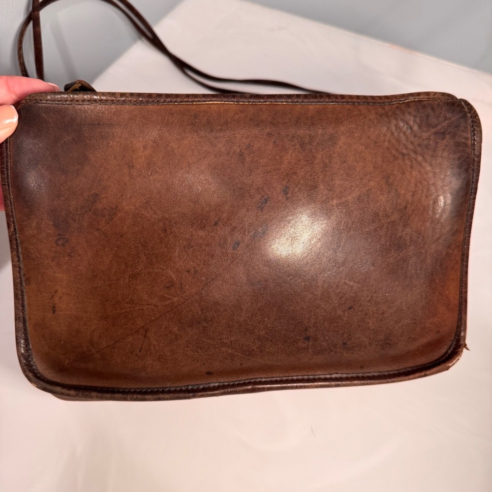 Vintage 90's Coach Leather Shoulder Clutch Bag Dark Brown Purse #0132 - Picture 9 of 16